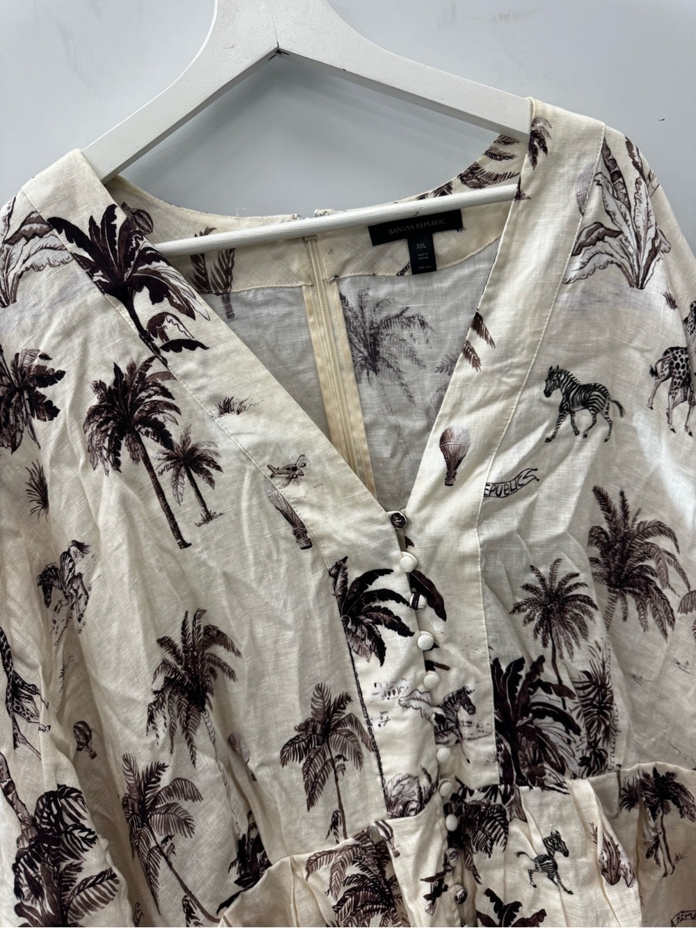 Banana Republic Linen Safari Print Mini Dress Size XXL Long Sleeve - Picture 3 of 11